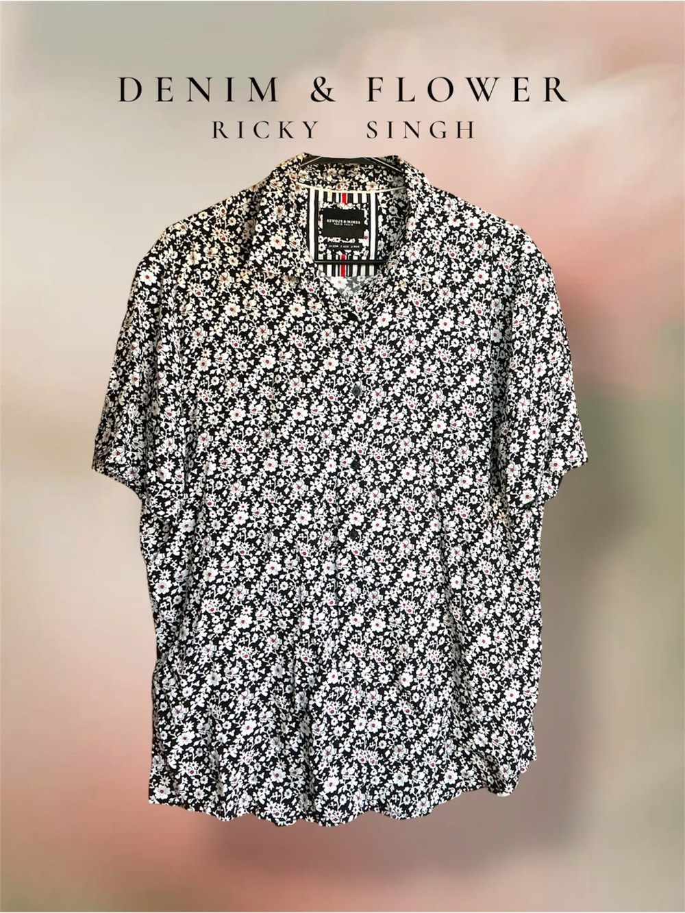 Denim & Flower Ricky Singh Men’s Black Floral Shirt Micro-Print Size L 🌺🖤